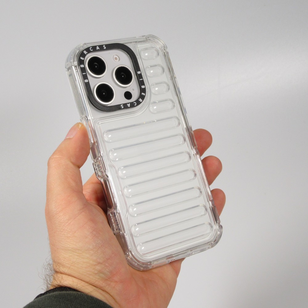 Coque iPhone 16 Pro Max - Couverture en silicone dur transparente avec effet Bulp 3D et coins renforcés - Transparent