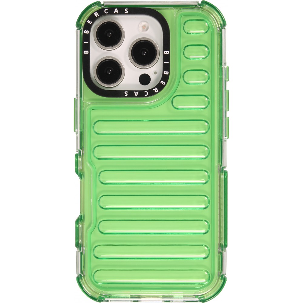 Coque iPhone 16 Pro - Couverture en silicone dur transparente avec effet Bulp 3D et coins renforc&eacute;s - Vert