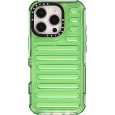Coque iPhone 16 Pro - Couverture en silicone dur transparente avec effet Bulp 3D et coins renforc&eacute;s - Vert