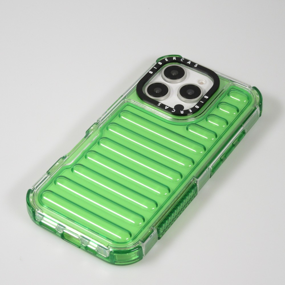Coque iPhone 16 Pro - Couverture en silicone dur transparente avec effet Bulp 3D et coins renforc&eacute;s - Vert
