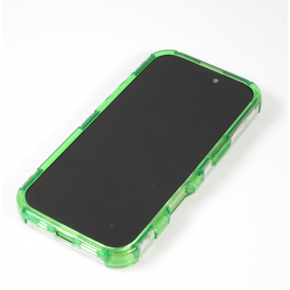 Coque iPhone 16 Pro - Couverture en silicone dur transparente avec effet Bulp 3D et coins renforc&eacute;s - Vert