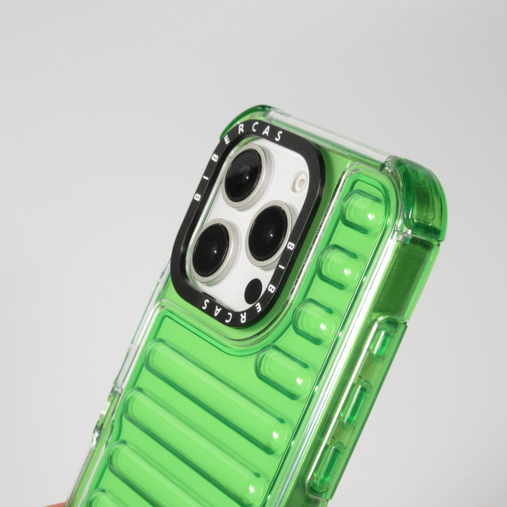 Coque iPhone 16 Pro - Couverture en silicone dur transparente avec effet Bulp 3D et coins renforc&eacute;s - Vert