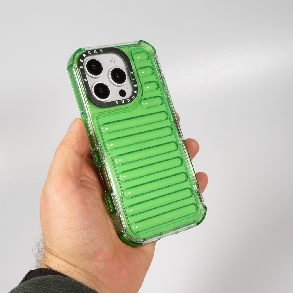 Coque iPhone 16 Pro - Couverture en silicone dur transparente avec effet Bulp 3D et coins renforc&eacute;s - Vert