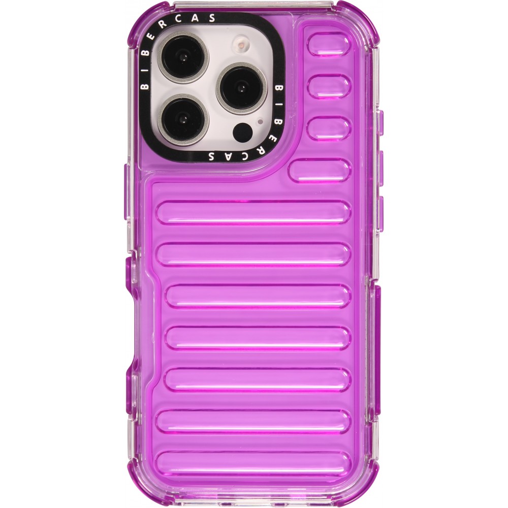 Coque iPhone 16 Pro - Couverture en silicone dur transparente avec effet Bulp 3D et coins renforc&eacute;s - Violet