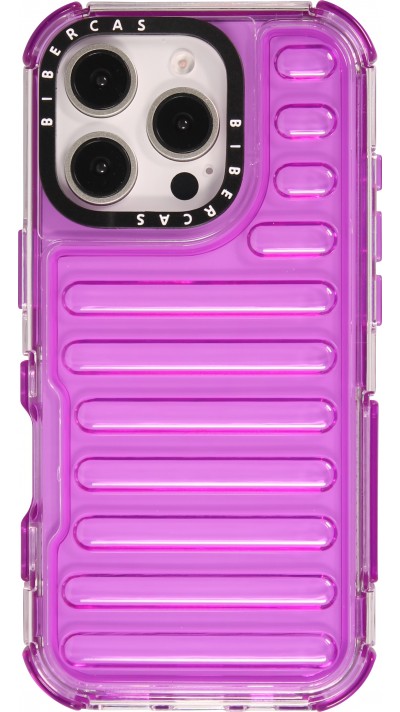 Coque iPhone 16 Pro Max - Couverture en silicone dur transparente avec effet Bulp 3D et coins renforcés - Violet
