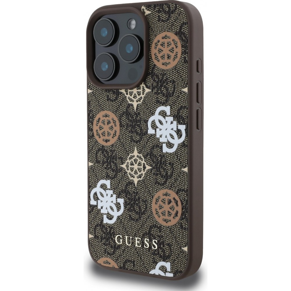 Coque iPhone 16 Pro - Guess monogramme Peony avec MagSafe - Brun