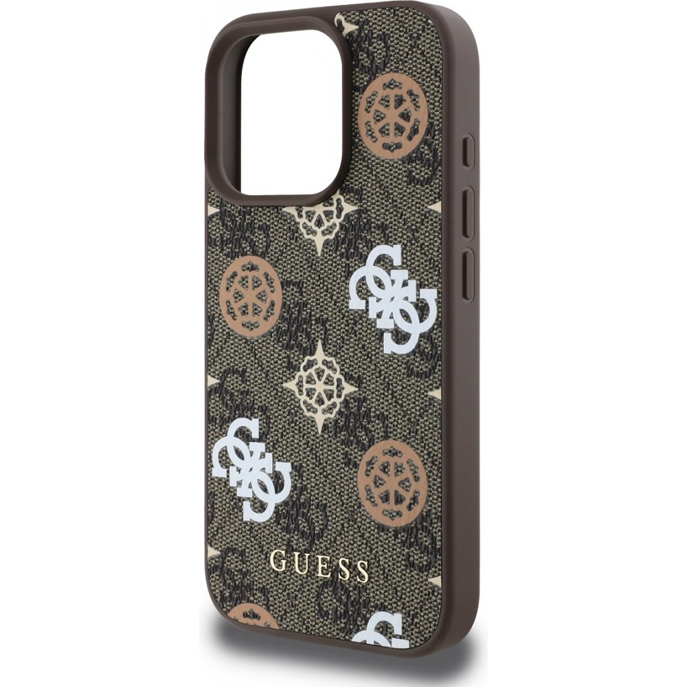 Coque iPhone 16 Pro - Guess monogramme Peony avec MagSafe - Brun