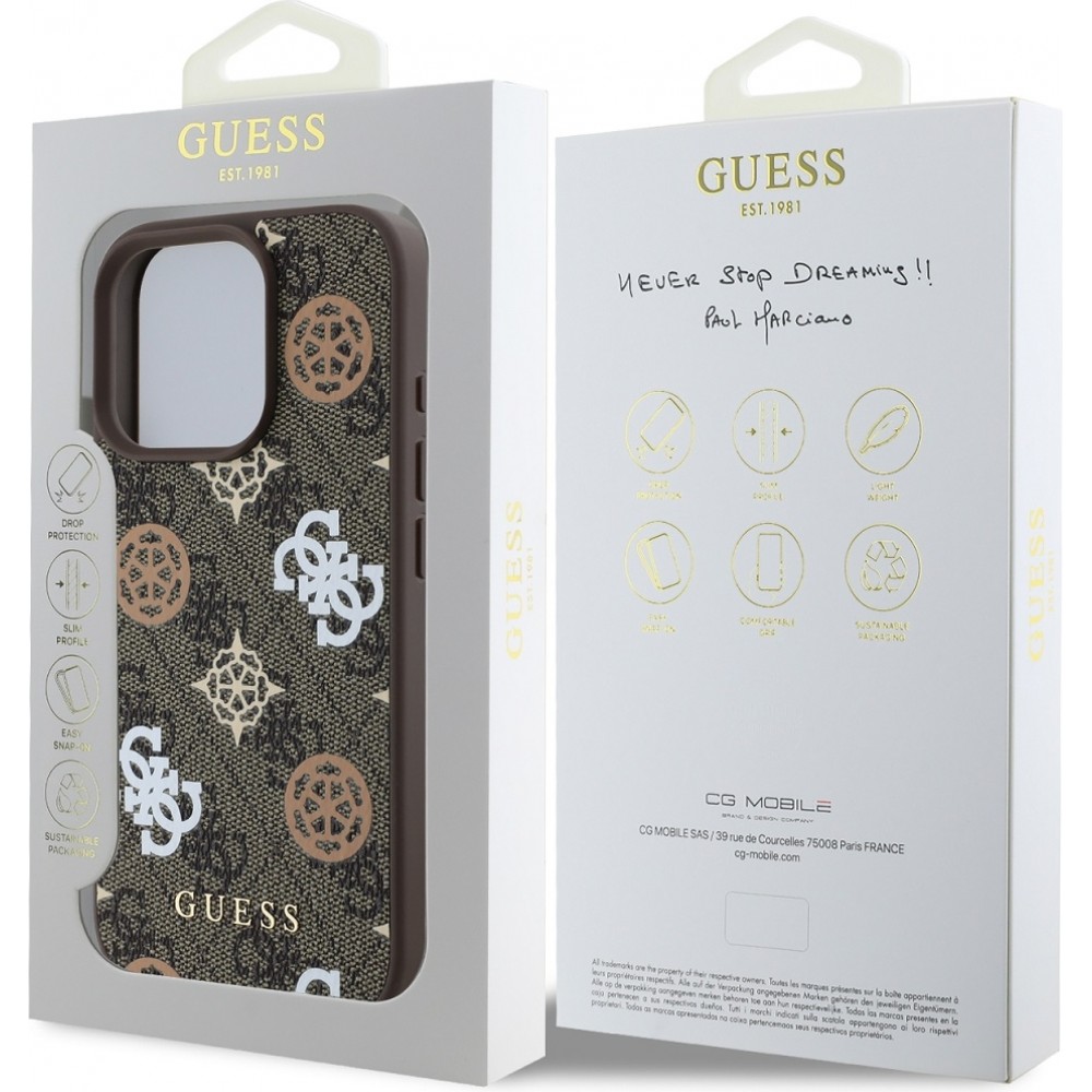 Coque iPhone 16 Pro - Guess monogramme Peony avec MagSafe - Brun