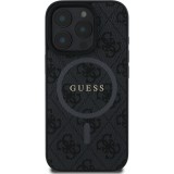 iPhone 16 Pro Case H&uuml;lle - Guess Monogramm Kunstleder mit integriertem Magsafe - Schwarz