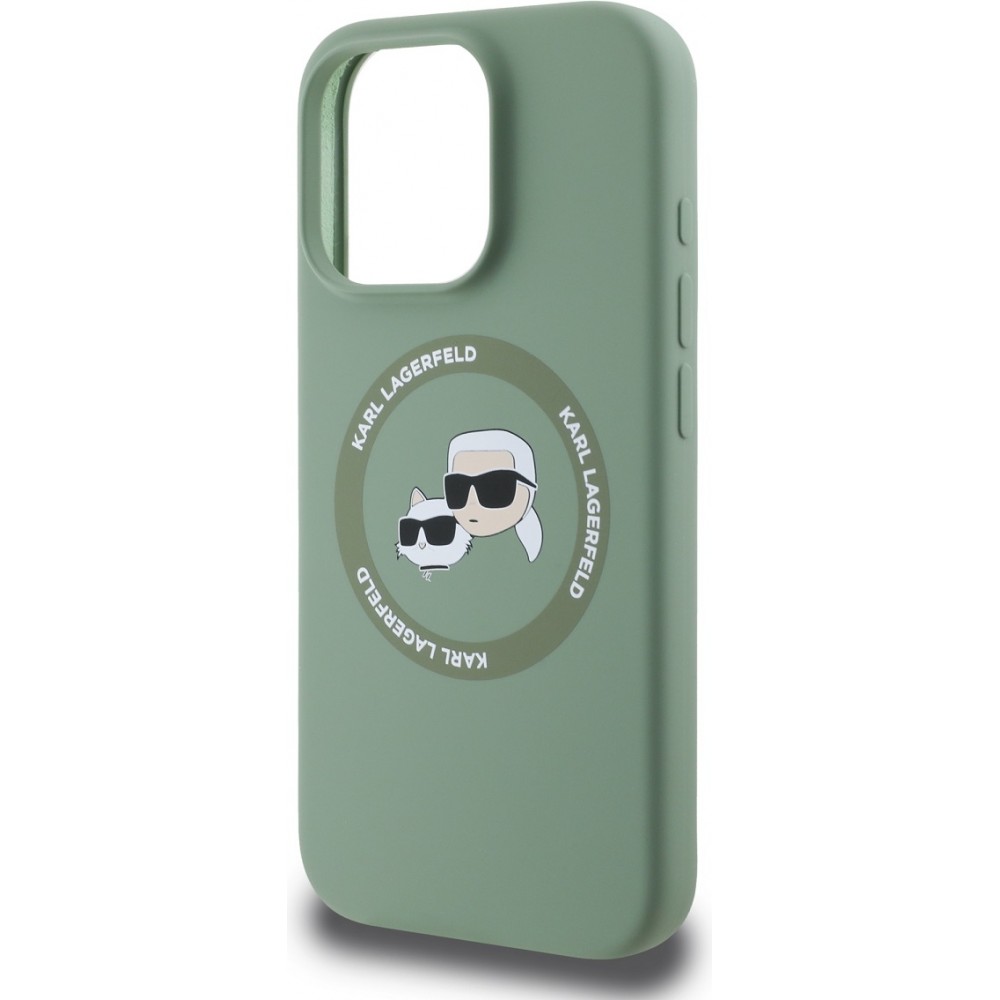 Coque iPhone 16 Pro Max - Karl Lagerfeld et Choupette soft touch avec MagSafe - Vert foncé