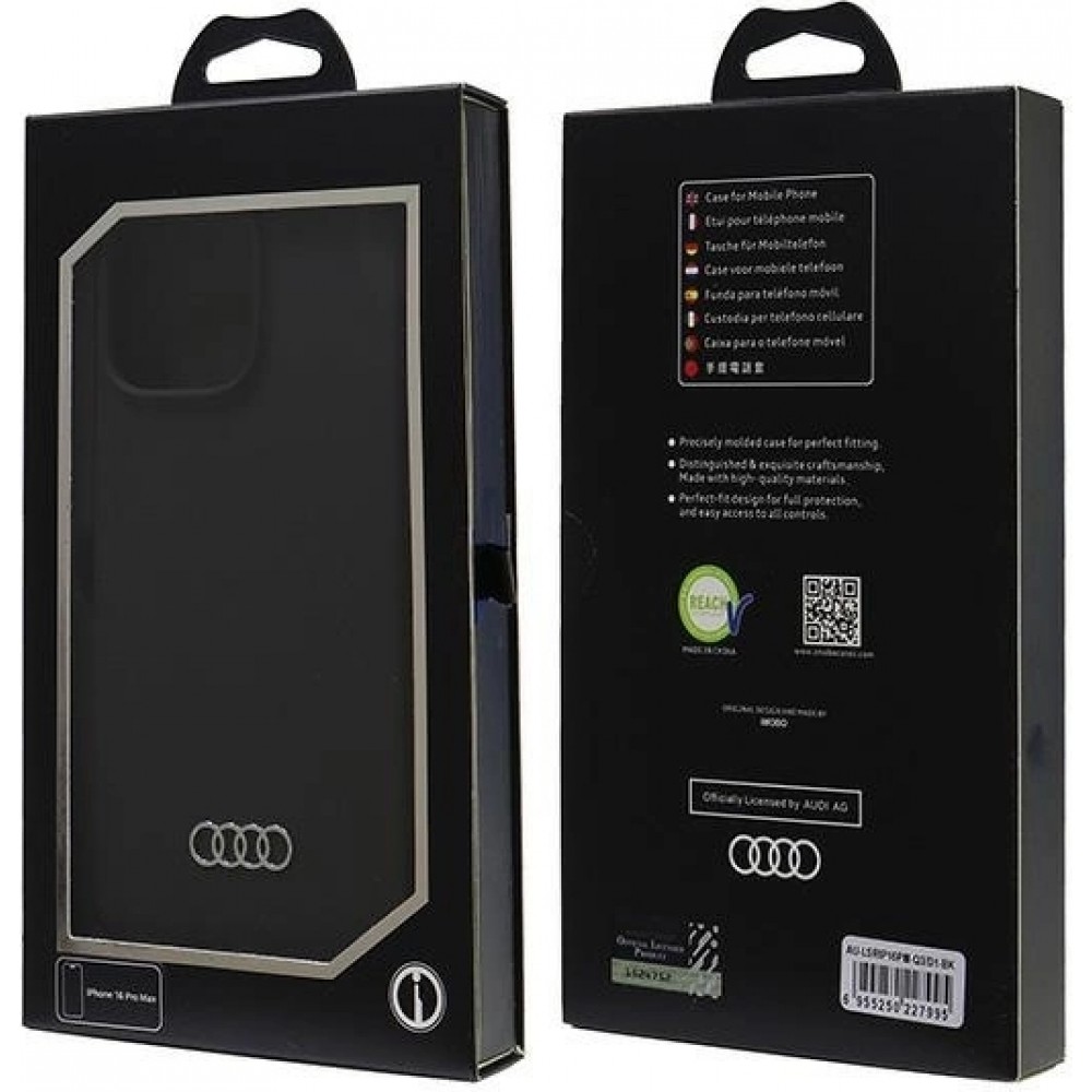 Coque iPhone 16 Pro Max - Audi silicone Soft Touch avec logo - Noir