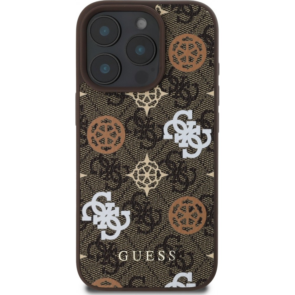 Coque iPhone 16 Pro Max - Guess monogramme Peony avec MagSafe - Brun
