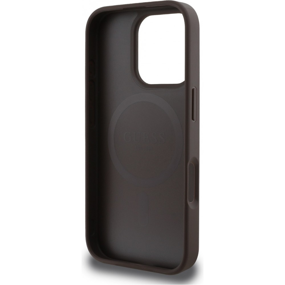 Coque iPhone 16 Pro Max - Guess monogramme Peony avec MagSafe - Brun