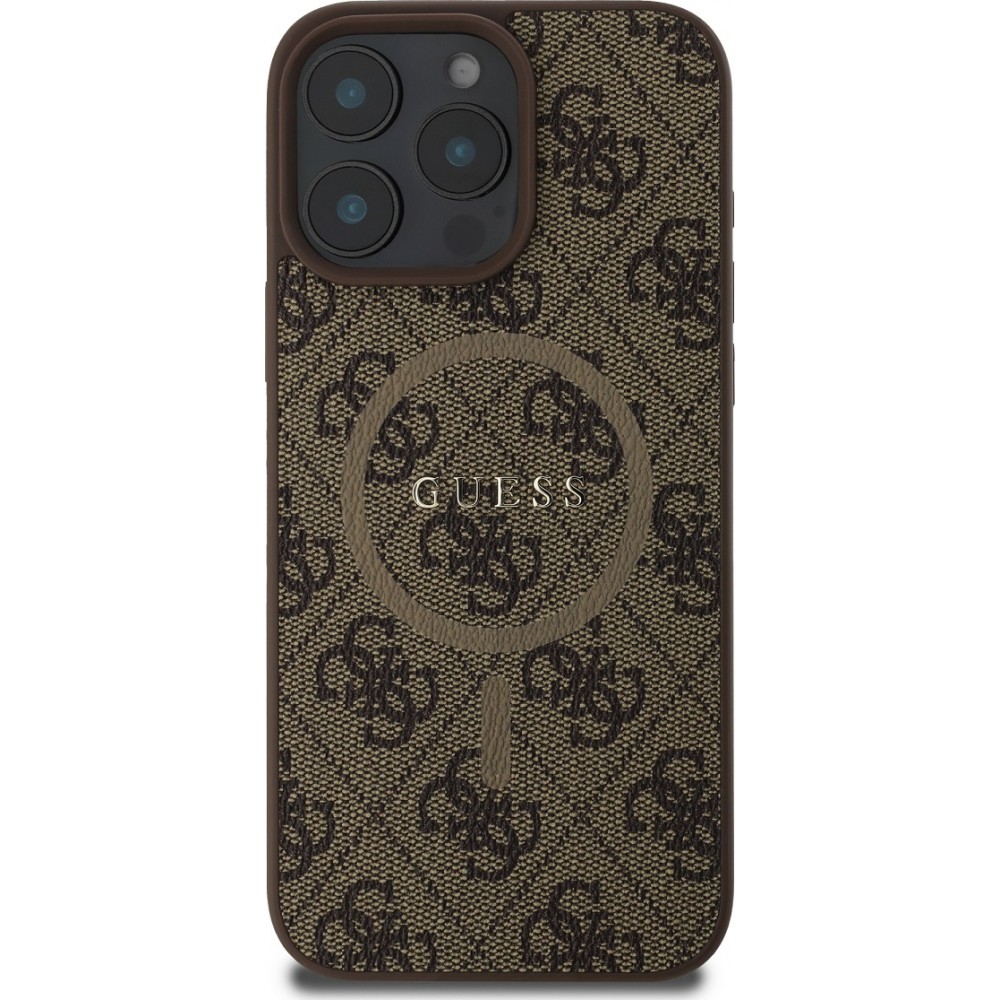 Coque iPhone 16 Pro Max - Guess monogramme similicuir avec MagSafe intégré - Brun