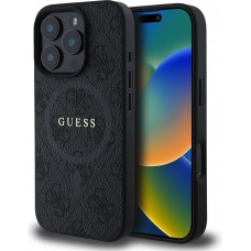 Coque iPhone 16 Pro Max - Guess monogramme similicuir avec MagSafe int&eacute;gr&eacute; - Noir