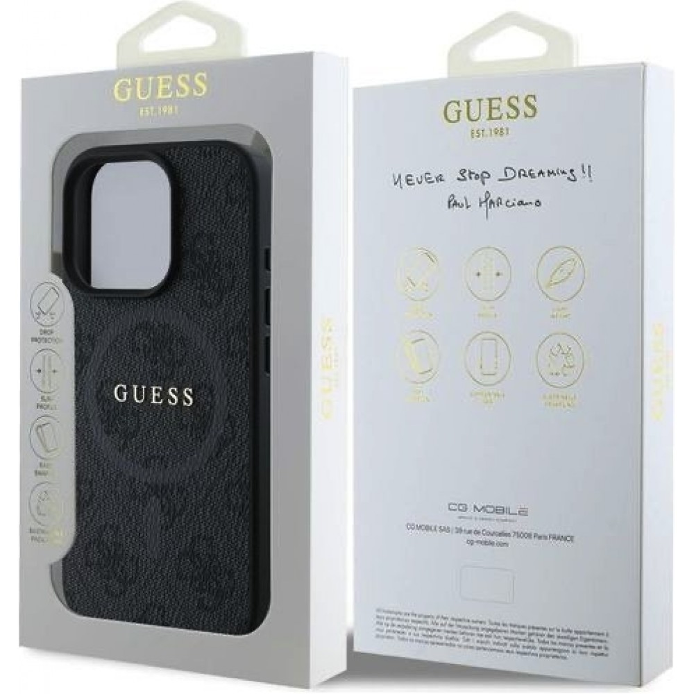 Coque iPhone 16 Pro Max - Guess monogramme similicuir avec MagSafe int&eacute;gr&eacute; - Noir