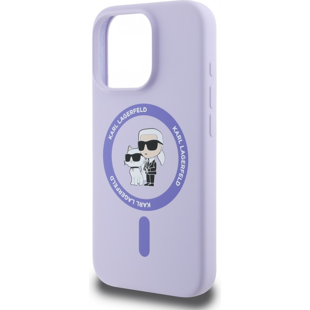 Coque iPhone 16 Pro Max - Karl Lagerfeld et Choupette soft touch avec MagSafe - Violet
