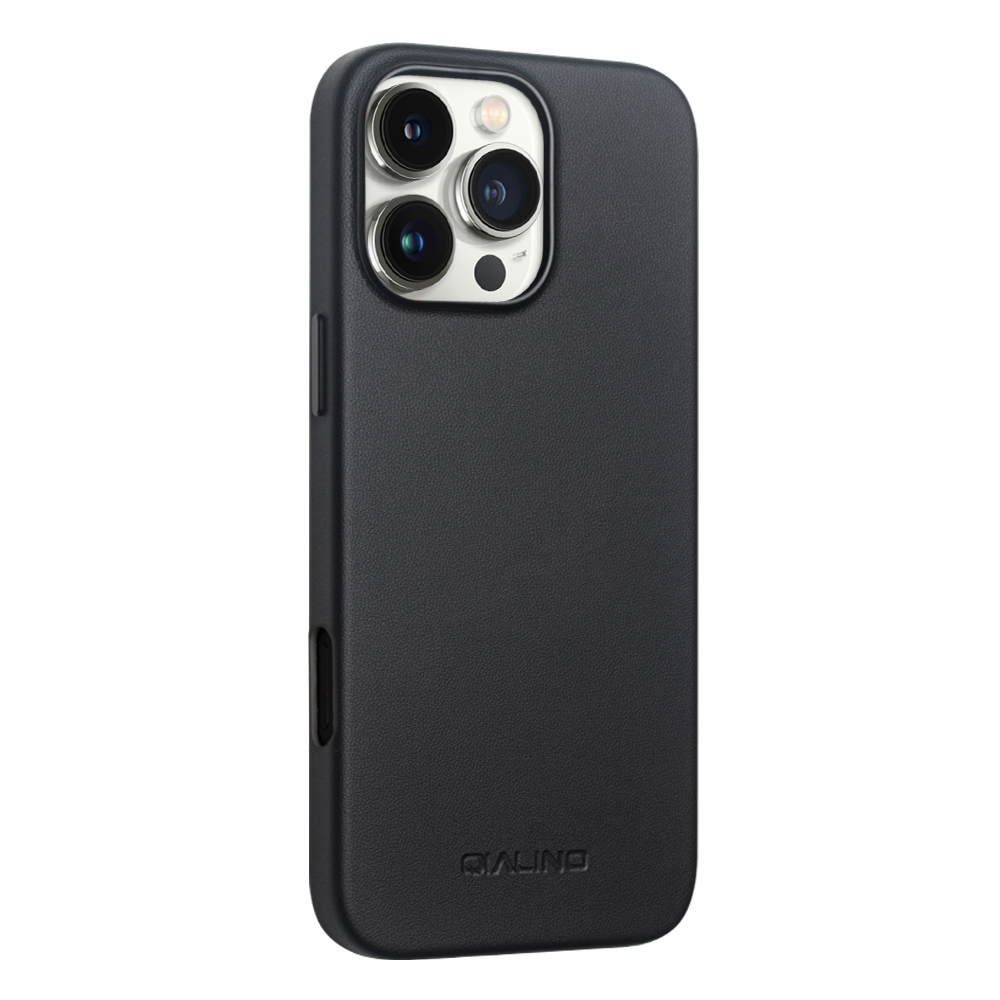 Coque iPhone 16 Pro Max - Qialino cuir véritable (compatible MagSafe) - Noir