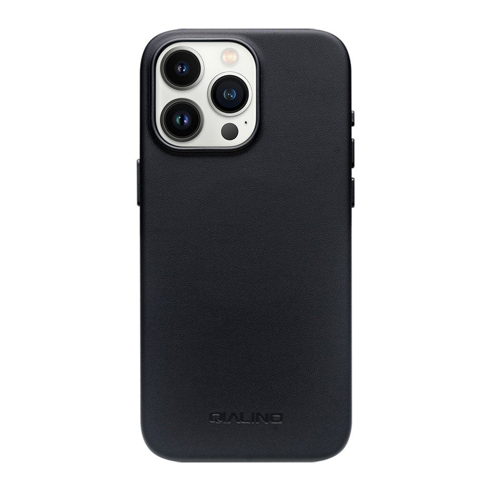 Coque iPhone 16 Pro Max - Qialino cuir véritable (compatible MagSafe) - Noir
