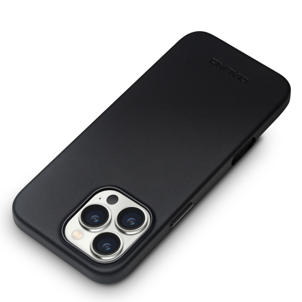 Coque iPhone 16 Pro Max - Qialino cuir véritable (compatible MagSafe) - Noir