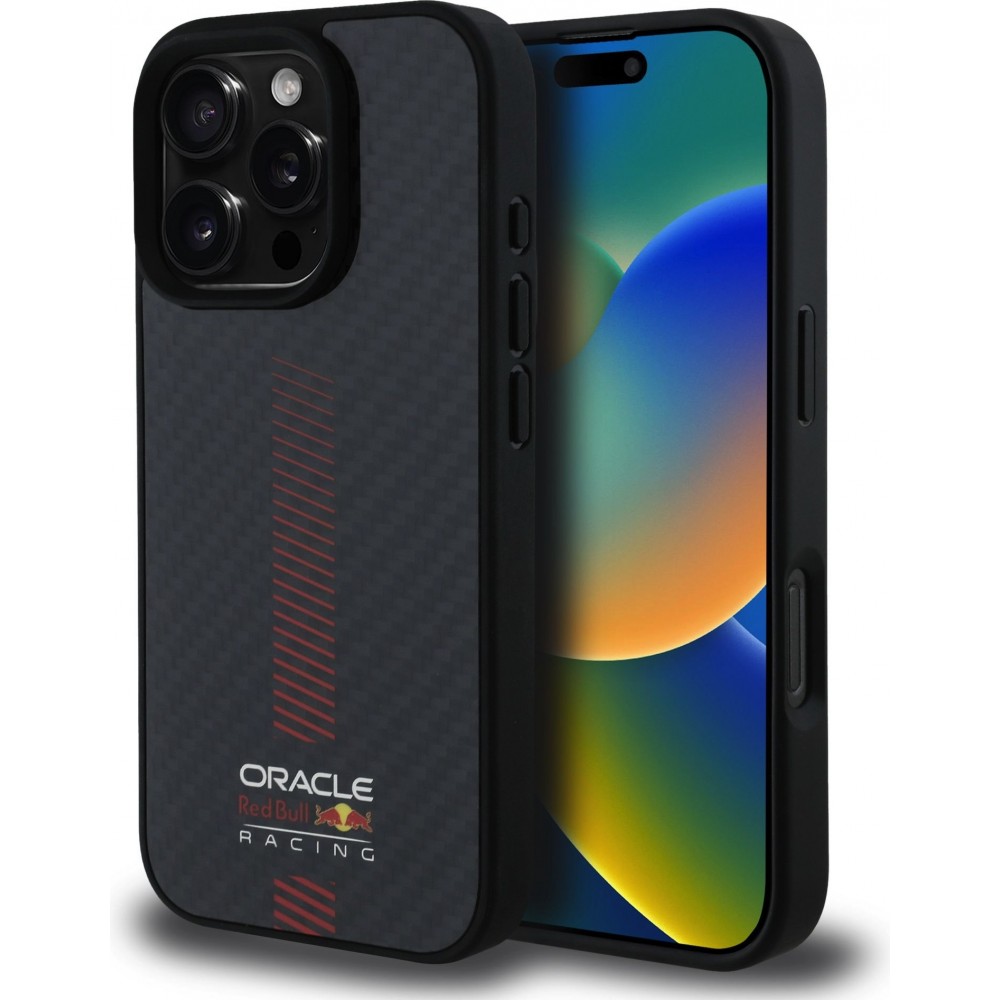 Coque iPhone 16 Pro Max - Red Bull Racing Carbon Powerbar MagSafe - Noir