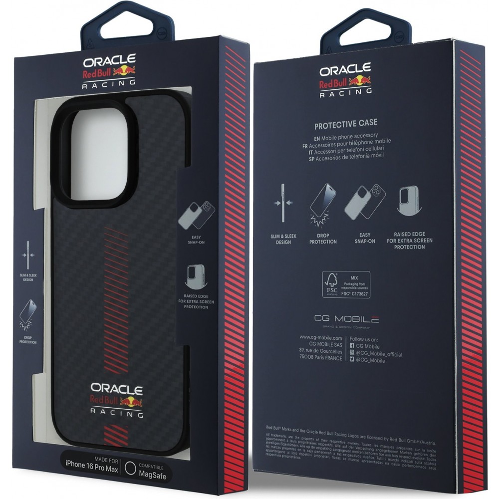 Coque iPhone 16 Pro Max - Red Bull Racing Carbon Powerbar MagSafe - Noir