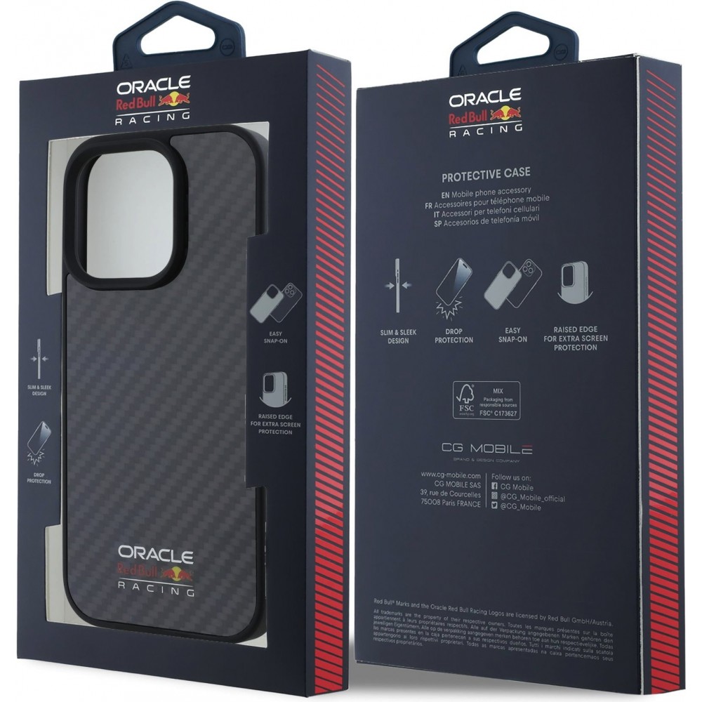 iPhone 16 Pro Max Case Hülle - Red Bull Racing Simple Carbon mit Logo MagSafe - Schwarz