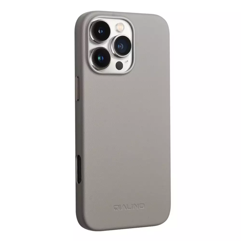 Hülle iPhone 16 Pro - Qialino Echtleder (MagSafe kompatibel) - Grau