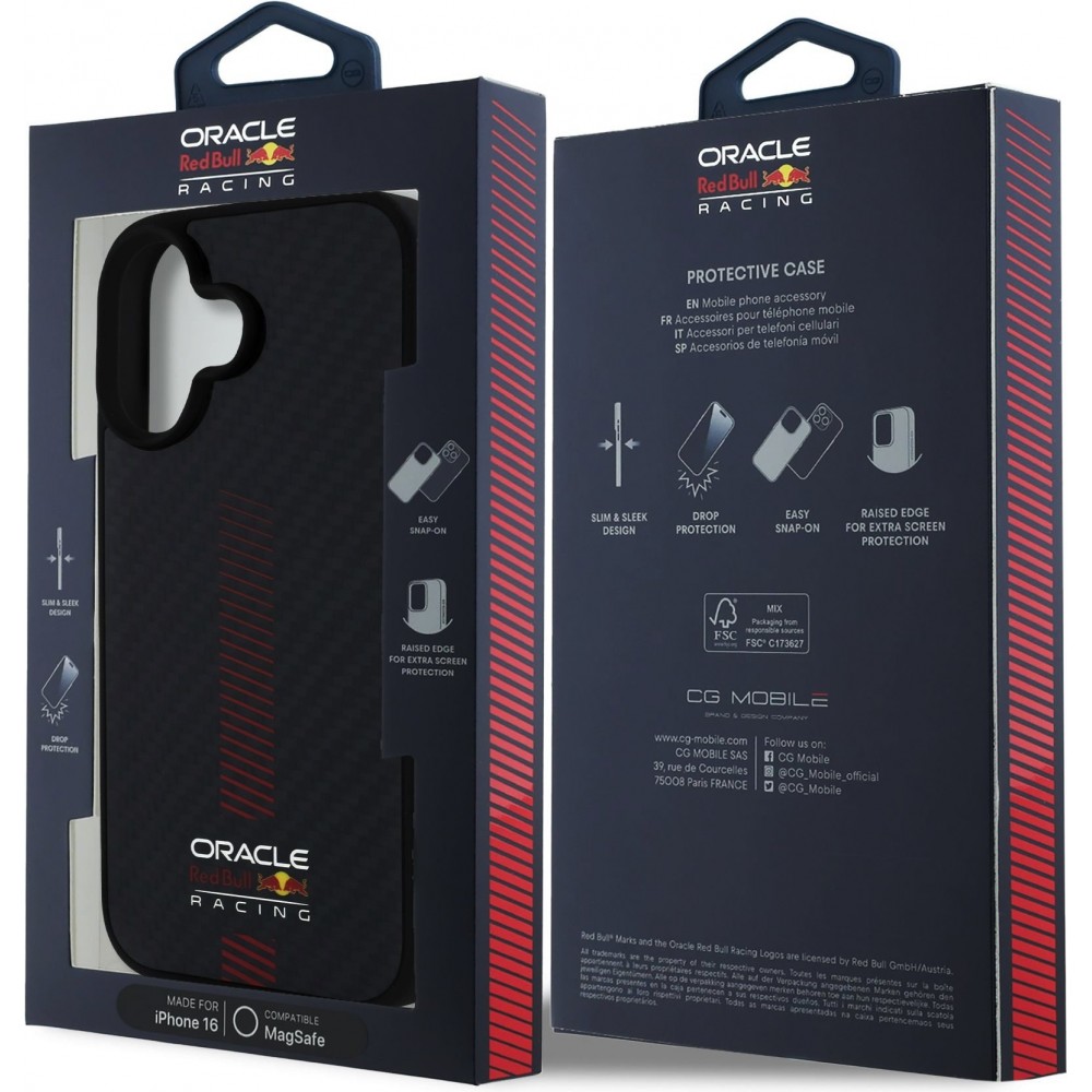 Coque iPhone 16 - Red Bull Racing Carbon Powerbar MagSafe - Noir