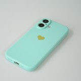 iPhone 16 Case Hülle - Silikon Mat Herz gold - Türkis