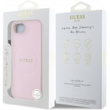 Coque iPhone 16e - Guess MagSafe classique logo PU grainé - Rose