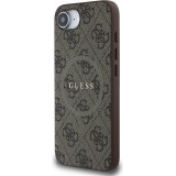 Coque iPhone 16e - Guess monogramme similicuir avec MagSafe int&eacute;gr&eacute; - Brun