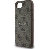 Coque iPhone 16e - Guess monogramme similicuir avec MagSafe int&eacute;gr&eacute; - Brun
