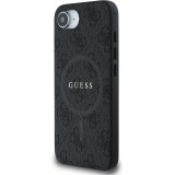 Coque iPhone 17e / 16e - Guess monogramme similicuir avec MagSafe intégré et logo doré - Noir