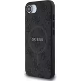 Coque iPhone 17e / 16e - Guess monogramme similicuir avec MagSafe intégré et logo doré - Noir