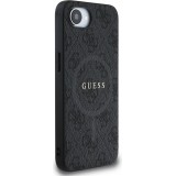 Coque iPhone 17e / 16e - Guess monogramme similicuir avec MagSafe intégré et logo doré - Noir