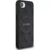 Coque iPhone 17e / 16e - Guess monogramme similicuir avec MagSafe intégré et logo doré - Noir