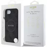Coque iPhone 17e / 16e - Guess monogramme similicuir avec MagSafe intégré et logo doré - Noir
