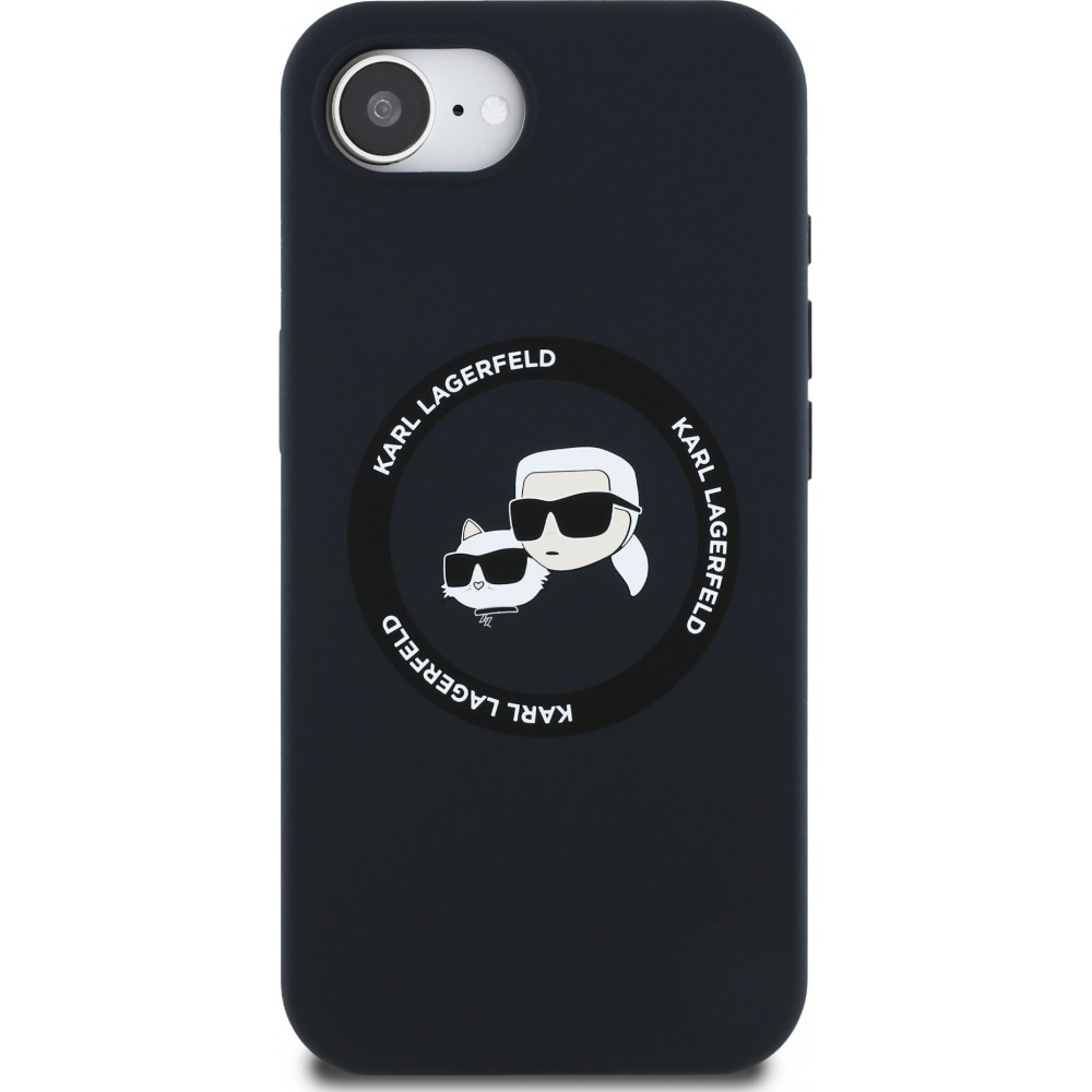 Coque iPhone 16e - Karl Lagerfeld et Choupette silicone Soft Touch avec MagSafe - Noir