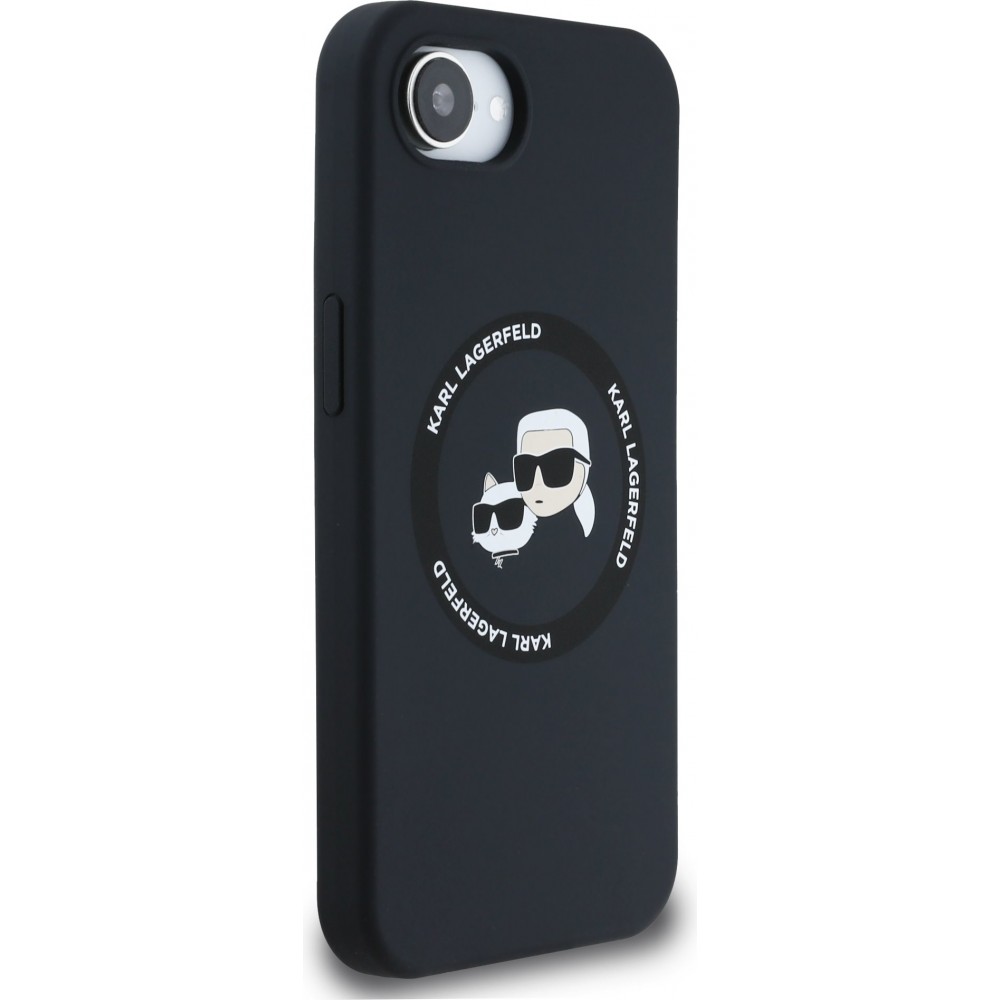 Coque iPhone 16e - Karl Lagerfeld et Choupette silicone Soft Touch avec MagSafe - Noir