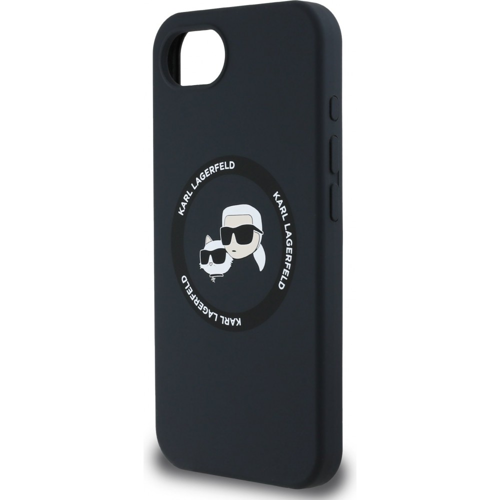 Coque iPhone 16e - Karl Lagerfeld et Choupette silicone Soft Touch avec MagSafe - Noir