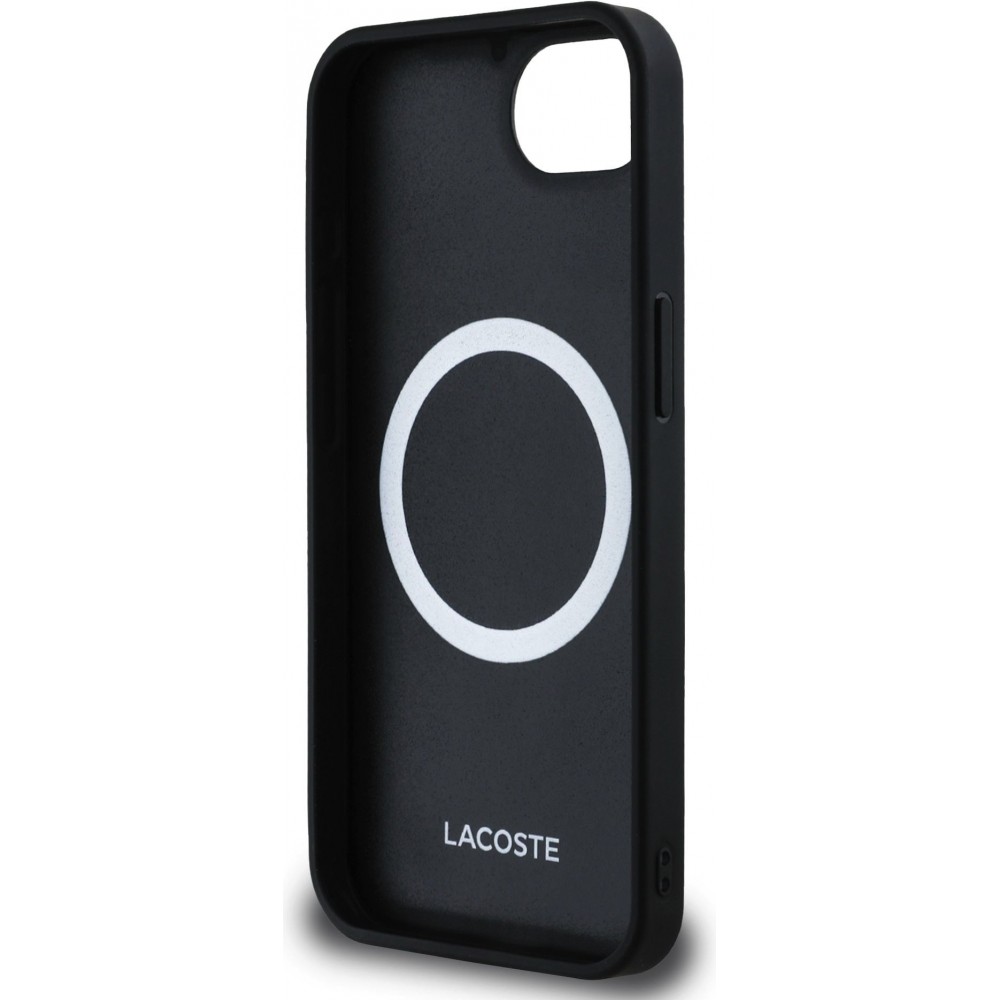 Coque iPhone 16e - Lacoste effet Petit Piqué avec MagSafe et patch logo brodé - Noir