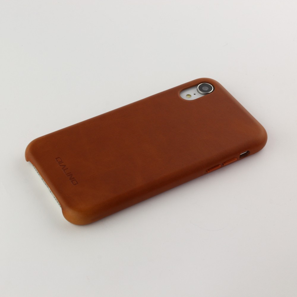 Coque iPhone XR - Qialino cuir véritable - Brun