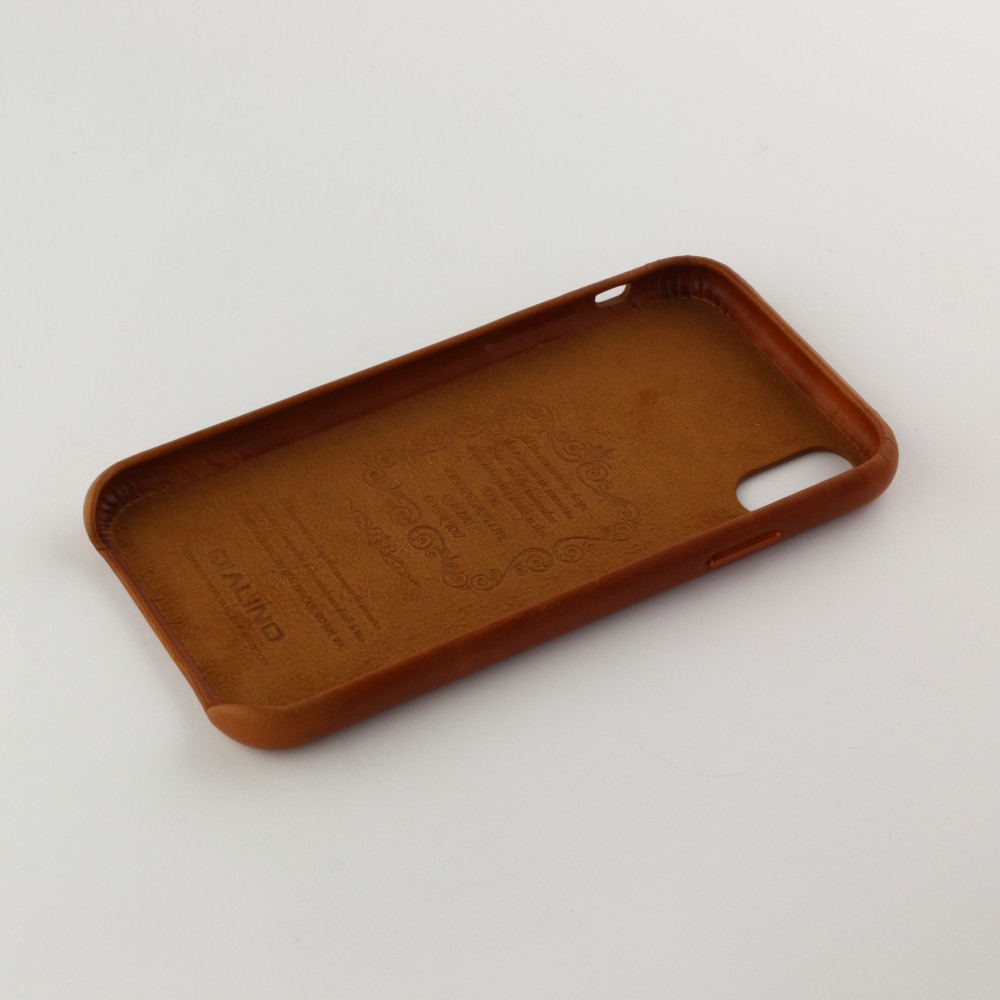 Coque iPhone XR - Qialino cuir véritable - Brun