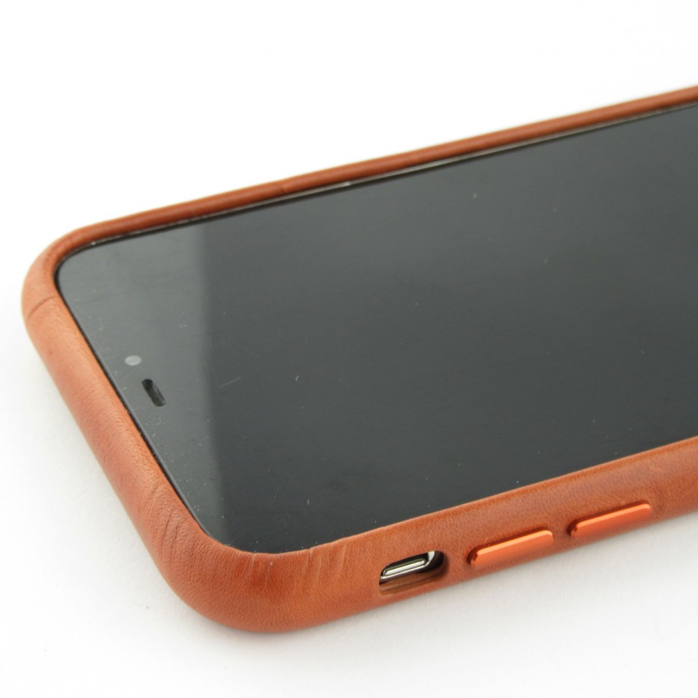 Coque iPhone XR - Qialino cuir véritable - Brun