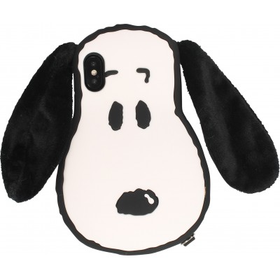 Coque iPhone X / Xs - Chien silicone 3D avec oreilles en peluche - Blanc