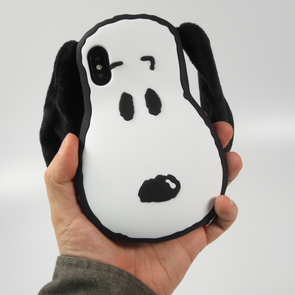 Coque iPhone X / Xs - Chien silicone 3D avec oreilles en peluche - Blanc