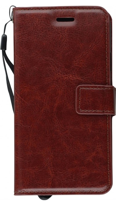 Coque iPhone XR - Premium Flip cuir lisse porte-cartes - Brun