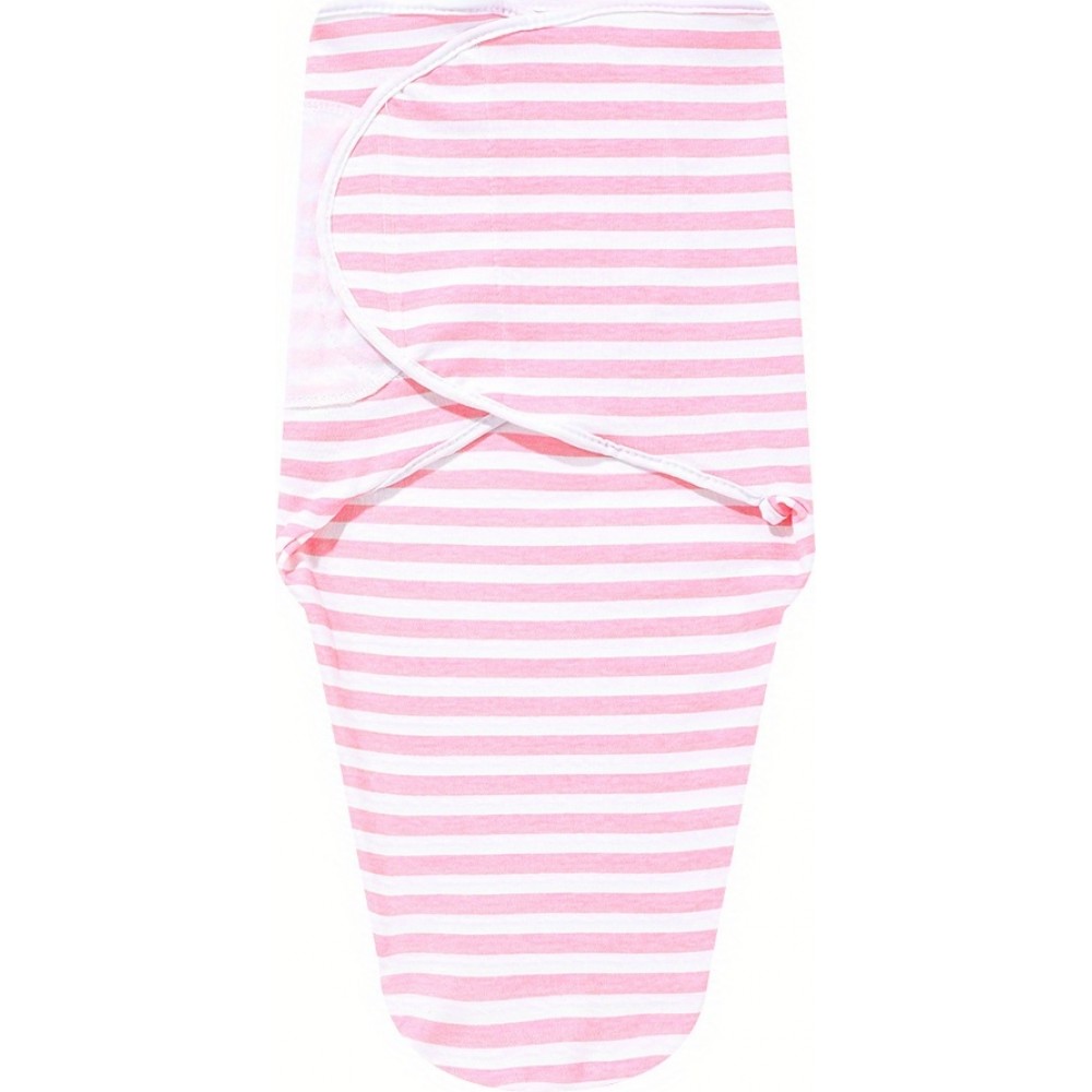 Couverture d'emmaillotage enveloppante sommeil pour bébé (0-3 mois) avec scratch velcro en coton doux - Lignes roses