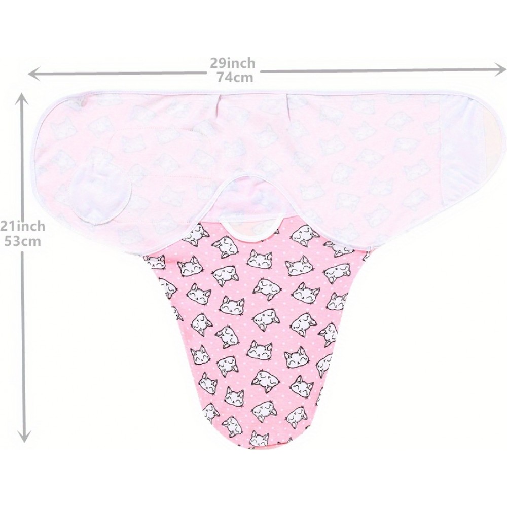 Couverture d'emmaillotage enveloppante sommeil pour bébé (0-3 mois) avec scratch velcro en coton doux - Lignes roses